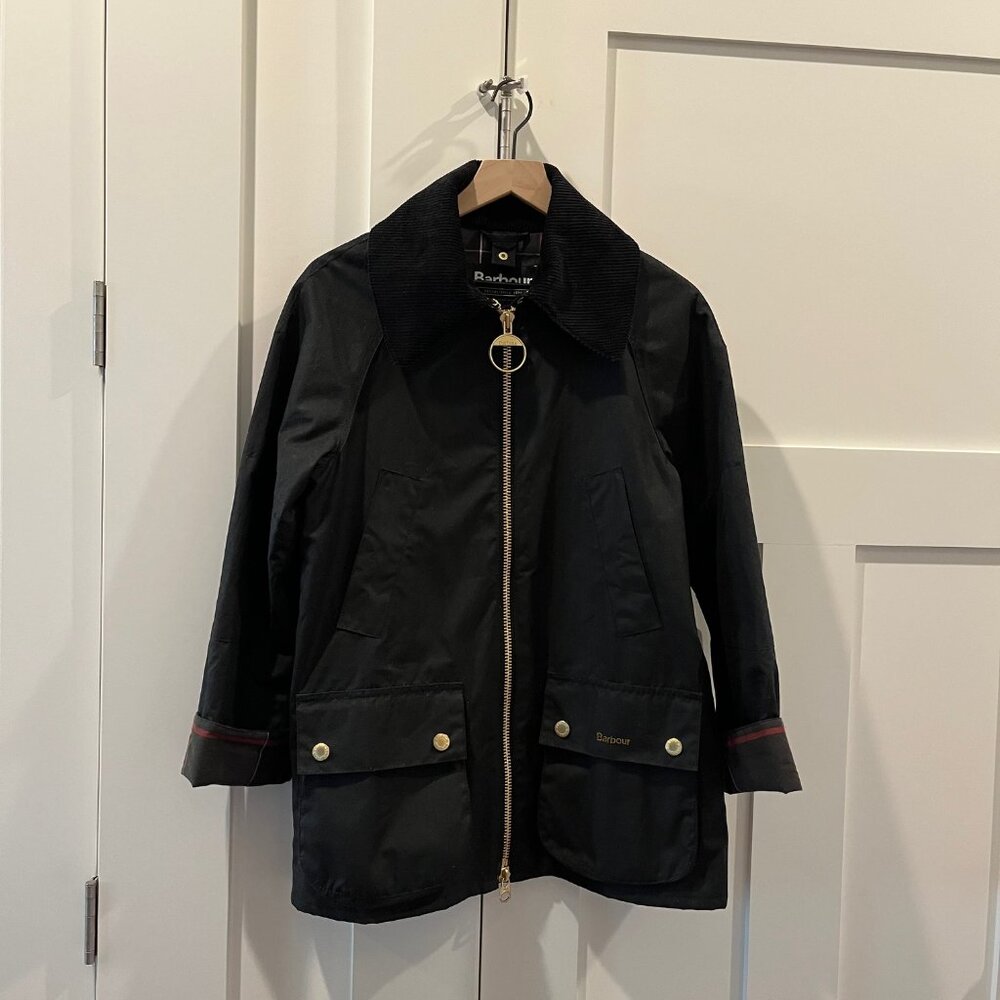 Barbour Allerston Waxed Coat Jacket Black US 4 / UK 8 Tartan Lining